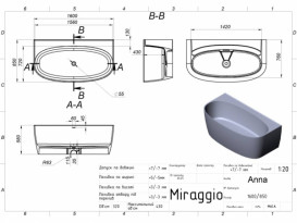 Ванна из искусственного камня Miraggio Anna 160х85 см Mirasoft Technology белый 0001640
