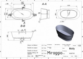 Ванна из искусственного камня Miraggio Molly 160x80 см литой мрамор Miramarble белый 0002111