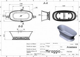 Ванна із штучного каменю Miraggio Anastasia 175x80 см литий мармур Mirasoft білий 69125623