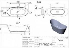 Ванна из искусственного камня Miraggio Florida 180х75 см белый глянцевый 0000271