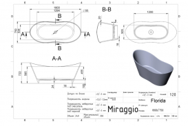 Ванна из искусственного камня Miraggio Florida 180х75 см белый матовый 0000272