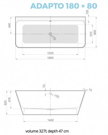Ванна из искусственного камня PoolSpa Adapto 180x80 см отдельно стоящая с сифоном белый глянцевый PWKFS10ZPSC0000