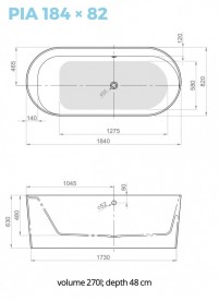 Ванна з штучного каменю PoolSpa Pia 184x82 см окремо стояча з сифоном білий PWKFS10PPSC0000
