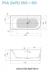 Ванна з штучного каменю PoolSpa Pia 180x80 см асимметрична L ліва з ніжками та сифоном білий PWKCL10PPSC0000