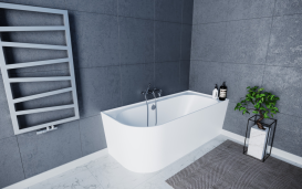 Ванна з штучного каменю PoolSpa Pia 180x80 см асимметрична R права з ніжками та сифоном білий PWKCR10PPSC0000