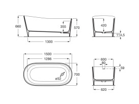 Ванна из искусственного камня Roca Maui 150x70 см Stonex белый/черный A2484990K0
