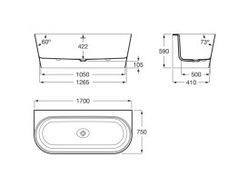 Ванна из искусственного камня Roca Raina 170х75 см пристенная Stonex белый/черный A2486680K0