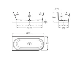 Ванна из искусственного камня Roca Raina 170х75 см угловая левая Stonex белый/черный A2486660K0