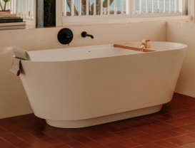 Ванна зі штучного каменю Roca Tura 170х75 см з дерев'яною полицею Stonex® білий A248671000