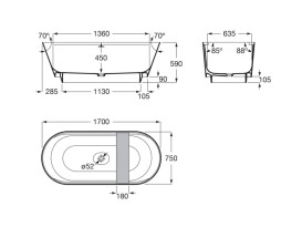 Ванна из искусственного камня Roca Tura 170х75 см с LED-подсветкой и деревянной полкой Stonex® белый A248672000