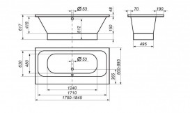 Ванна з штучного каменю Rock Design Глорія 185x90 ​​білий 1GL185090