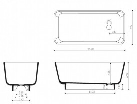 Ванна з штучного каменю Marmorin Balta 155х74 см окремостояча білий низ  721 160 020 xx x