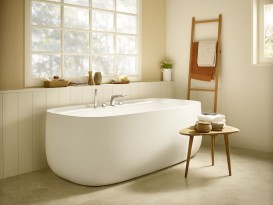 Ванна из материала Surfex отдельностоящая Roca Beyond 184.6х93.7 см с отверстиями под смеситель белый A248453000