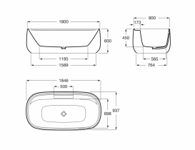Ванна из материала Surfex отдельностоящая Roca Beyond 184.6х93.7 см с отверстиями под смеситель белый A248453000
