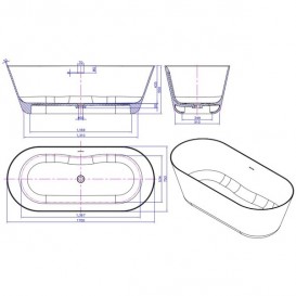 Ванна каменная отдельностоящая овальная Istone Ollie 170х75 см белый матовый WD65160
