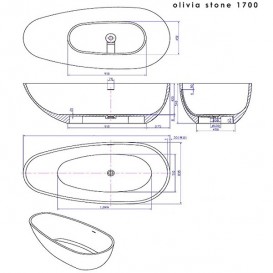 Ванна кам'яна окремостояча овальна Istone Olivia 170х83 см бежевий тераццо WD6585 beige