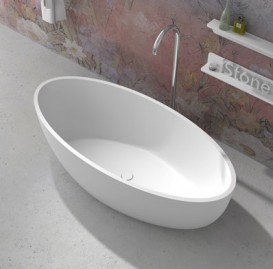 Ванна каменная отдельностоящая овальная Istone Qliuia 170х80 см белый глянец WD6599 glossy