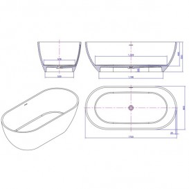 Ванна каменная отдельностоящая овальная Istone Diva 170х80 см белый матовый WD65104