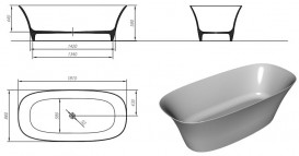 Ванна Kolpa San Blanche-FS из искусственного камня Kerrock 180x85 см овальная белый 561090
