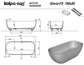 Ванна Kolpa San Gloria-FS из искусственного камня Kerrock 180x80 белый/черный 592550