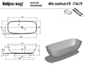 Ванна Kolpa San Milo-FS из искусственного камня Kerrock 174x75 белый/черный 592440