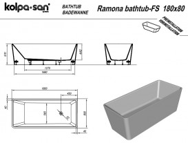 Ванна Kolpa San Ramona-FS зі штучного каменю Kerrock 180x80 білий 561250