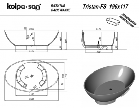 Ванна Kolpa San Tristan-FS зі штучного каменю Kerrock 196x117 см овальна білий/чорний 592560