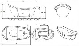 Ванна мраморная отдельностоящая Буль-Буль Lady Hamilton 173x82.5x64.5 белая l-hamilton + бронзовый перелив