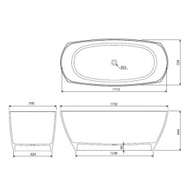 Ванна мраморная отдельностоящая Буль-Буль Albert 175х77х64 белая 10175001 + встроенный перелив