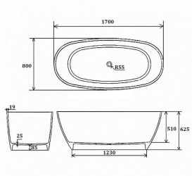 Ванна мраморная отдельностоящая Буль-Буль Greenland 170х80х62.5 белая 12170001 + встроенный перелив
