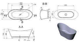 Ванна мраморная отдельностоящая Буль-Буль Florida 179.3х74.8х71.7 белая Florida