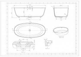 Ванна отдельно стоящая каменная Volle 170х80 с переливом и донным клапаном белый 12-22-168