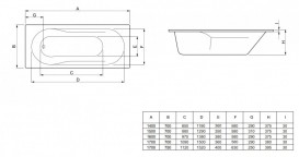 Ванна акрилова прямокутна PoolSpa колекція Lena 160Х70 білий PWP1910ZD000000