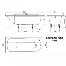 Ванна сталева Kaldewei Saniform Plus 160х70 см 3,5 мм 163 л білий 111700010001