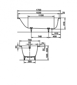 Ванна стальная Kaldewei Saniform Plus 170х70 см 3,5 мм 181 л белый 111800010001