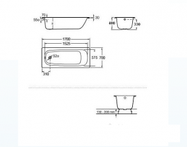 Ванна стальная Roca Contesa 170x70 см толщина 2,4 мм 185 л белый A2358K0000