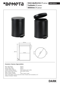 Відро для сміття Bemeta Hotel 5 л чорний нержавіюча сталь 104315010