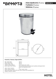 Ведро для мусора Bemeta Hotel 5 л нержавеющая сталь хром 104315012
