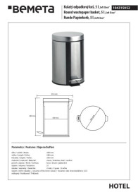 Ведро для мусора Bemeta Hotel 5 л нержавеющая сталь хром матовый 104315052