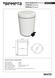 Відро для сміття Bemeta Hotel 5 л нержавіюча сталь білий 104315014