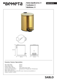 Ведро для мусора Bemeta Hotel 5 л нержавеющая сталь золото матовое 160315010
