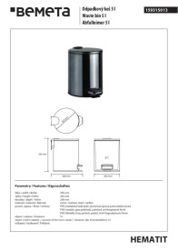 Відро для сміття Bemeta Hotel 5 л нержавіюча сталь графіт 159315013