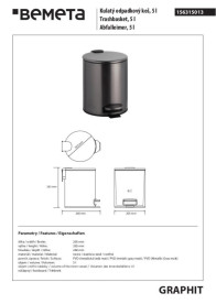 Ведро для мусора Bemeta Hotel 5 л нержавеющая сталь графит матовый 156315013