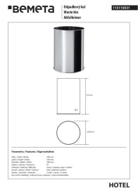 Ведро для мусора Bemeta Hotel 9 л нержавеющая сталь хром 115115031