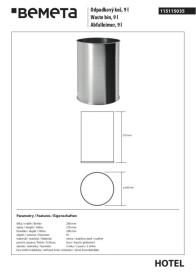 Ведро для мусора Bemeta Hotel 9 л нержавеющая сталь хром матовый 115115035