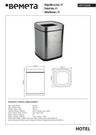 Ведро для мусора Bemeta Hotel 9 л нержавеющая сталь хром матовый 137115225