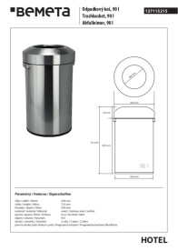 Ведро для мусора Bemeta Hotel 90 л нержавеющая сталь хром матовый 137115215