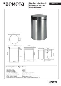 Відро для сміття Bemeta Hotel настінне 3 л нержавіюча сталь хром матовий 125115055