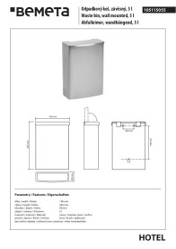 Відро для сміття Bemeta Hotel настінне 5 л нержавіюча сталь хром матовий 105115055