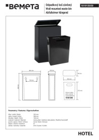 Відро для сміття Bemeta Hotel настінне 6 л нержавіюча сталь чорний мат 101915050